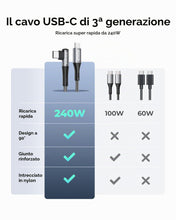Carica l'immagine nel visualizzatore di Gallery, Silkland Cavo USB-C USB-C Corto 30CM [240W 48V/5A] PD3.1&amp;QC4.0+, 90 Gradi