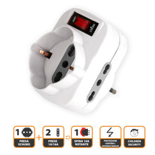 Carica l'immagine nel visualizzatore di Gallery, VELAMP - Multipresa Presa Multipla Salvaspazio a 3 Prese con Spina Piccola 10A, 1 Presa Schuko Multistandard IT, 2 Prese