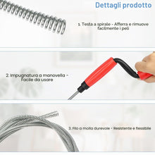 Carica l'immagine nel visualizzatore di Gallery, Sonda Sturatubi, 5m x 6mm Detergente per Scarichi, Molla Sturatubi
