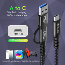Carica l'immagine nel visualizzatore di Gallery, Cavo USB C, USB 3.2 Gen 2X2 20Gbps, Multifunzione 2 in 1 USB A a Type C 8K@60Hz UHD Video 5A/240W PD3.1 Ricarica Rapida 