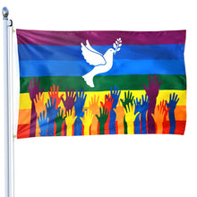Carica l'immagine nel visualizzatore di Gallery, Bandiera della pace 90 x 150 cm, arcobaleno pace bandiera della pace con colomba, per decorazione di interni ed esterni