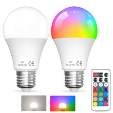 Carica l'immagine nel visualizzatore di Gallery, Lampadine LED 12V E27 6W Bianco Freddo 6000K+RGB, 2 pezzi