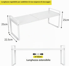 Carica l'immagine nel visualizzatore di Gallery, VINATO Scaffale da Cucina Espandibile (37-62 cm), Ripiani Cucina Salvaspazio, in metallo, Scaffale Salvaspazio, Organizer Modulabile per spezie, per banconi, dispensa, bagno, Bianco
