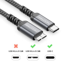 Carica l'immagine nel visualizzatore di Gallery, deleyCON 0,5m Cavo USB 3.0 Micro-B Corto 5 Gbps - USB-C a Micro-B - Cavo Dati in Nylon per Box/HDD/SSD Esterni - per Tos