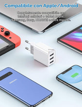 Carica l'immagine nel visualizzatore di Gallery, Caricatore USB da Muro a 3 Porte, 15W/3A Caricabatterie Presa USB Universale per iPhone 11 XS XR Samsung M20 S10 Huawei 