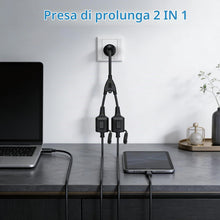 Carica l'immagine nel visualizzatore di Gallery, VINATO Doppia Spina per Presa, 2 in 1 Cavo di Prolunga con Copertura Impermeabile, 16A/ 250V/ Max. 3680W, Doppia Presa c