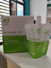 Carica l'immagine nel visualizzatore di Gallery, Liquido Acquabrevetti ACQUASIL 2/15® in sacche da 250 gr cadauna (4 sacche per box) per pompe dosatrici MiniDUE
