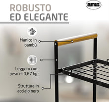 Carica l'immagine nel visualizzatore di Gallery, Amig - Scaffale Portatile a 2 Livelli - Organizer per Cucina o Bagno - Acciaio Nero e Bambù - Dimensioni: 260 x 130 x 287 mm