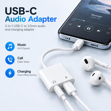 Carica l'immagine nel visualizzatore di Gallery, Adattatore 2-in-1 USB-C a Jack 3,5 mm con Ricarica Rapida PD 60W