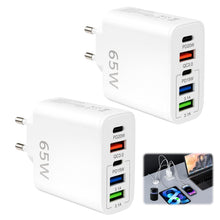 Carica l'immagine nel visualizzatore di Gallery, Caricatore USB C 65W 2 Pezzi 5 Porte, 2 USB-C PD 3 USB QC3.0