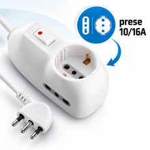 Carica l'immagine nel visualizzatore di Gallery, Electraline 62033 Multipresa 3 posti 1 schuko + 2 bivalenti 10/16A-cavo 3 m, Spina Piccola 10A, Bianco, 3m