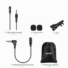 Carica l'immagine nel visualizzatore di Gallery, AGPTEK Z02- Mini Lavaier Microfono Clip a Condensatore Omnidirezionale 3.5mm con 2 Adattatore Esterno Microfono per Smar