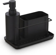 Carica l'immagine nel visualizzatore di Gallery, Relaxdays Organizer lavello, dispenser detersivo e porta spugna, HBT: 19 x 21 x 12 cm, set cucina, ferro, nero