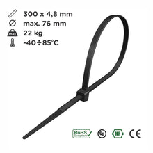 Carica l'immagine nel visualizzatore di Gallery, Intervisio Fascette Plastica per Cablaggio 300mm x 4.8 mm, Fermacavo Nere Elettricista 300 mm Nylon Cavi Stringicavo, Ne