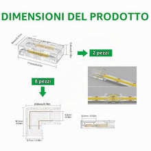 Carica l'immagine nel visualizzatore di Gallery, 10PCS Connettori Striscia LED COB 2 Pin 8 mm, 2PCS Diritti Trasparenti e 9PCS Connettore Angolo a Forma di L Senza Salda