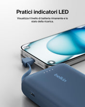 Carica l'immagine nel visualizzatore di Gallery, Belkin BoostCharge Power Bank 10000mAh con Cavo USB-C Integrato - Blu