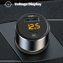 Carica l'immagine nel visualizzatore di Gallery, Caricabatteria Auto USB C 30 W, Adattatore Mini 2.4A con Display a LED di Tensione per Caricatore Auto da 12 W e 18 W PD