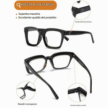 Carica l'immagine nel visualizzatore di Gallery, Hubeye Occhiali da lettura Donna e Uomo Quadrata Montatura Grande con Cerniere a molla Occhiali Anti luce blu (Nero, 0.0