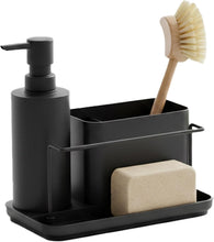 Carica l'immagine nel visualizzatore di Gallery, Relaxdays Organizer lavello, dispenser detersivo e porta spugna, HBT: 19 x 21 x 12 cm, set cucina, ferro, nero