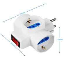 Carica l'immagine nel visualizzatore di Gallery, Ewent Adattatore Elettrico Triplo, Multipresa 3-in-1 con interruttore On/Off, 3 Posizioni Universali Schuko 10/16A, Spin