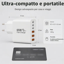 Carica l'immagine nel visualizzatore di Gallery, Caricatore USB C, Alimentatore USB C 65 W con 6 Porte, Adattatore PD 3.0+QC