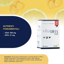 Carica l'immagine nel visualizzatore di Gallery, VitaDHA 1000 Omega 3 IFOS 5 Stelle (60 Capsule) - Omega3 per Adulti e Bambini - 500mg di DHA ad Alta Biodisponibilità