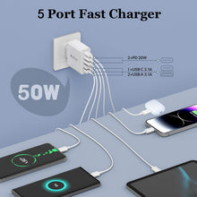 Carica l'immagine nel visualizzatore di Gallery, Caricatore Multiplo 5 Porte USB C PD&amp;QC3.0 - Caricatore Rapido PD 20W, Spina Di Ricarica Tipo C, Compatibile Con iPhone/