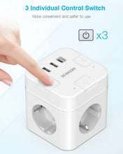 Carica l'immagine nel visualizzatore di Gallery, SUDEERY Ciabatta elettrica 6 in 1 con USB C, 3 prese, spina piatta con commutazione singola, multipresa cubo con cavo da