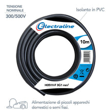 Carica l'immagine nel visualizzatore di Gallery, Electraline 11701 H05VV-F Cavo per Prolunghe, Sezione 3x1 mm, Lunghezza 10 m, Nero