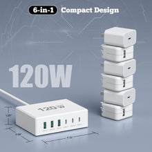 Carica l'immagine nel visualizzatore di Gallery, Caricatore USB C Multiplo, 120W 6-Porto Stazione di Ricarica USB GaN PD Carica Cellulare【3USB-C + 3USB-A】, Alimentatore 
