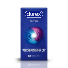Carica l'immagine nel visualizzatore di Gallery, Durex Sync, Preservativi Ritardanti per Lui e con Rilievi e Nervature per Lei, 10 Profilattici con Lubrificante a Lunga 