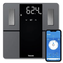 Carica l'immagine nel visualizzatore di Gallery, Beurer BF 500 bilancia pesapersone digitale con Bluetooth &amp; app con misurazione di massa grassa, percentuale muscolare, 