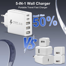 Carica l'immagine nel visualizzatore di Gallery, Caricatore USB C 50W, Alimentatore Multiplo a 5 Porte (2 USB-C + 3 USB-A) Carica Rapida PD, Spina da Muro Compatibile co