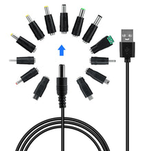 Carica l'immagine nel visualizzatore di Gallery, Toleusm 13 Connettore Cavo di alimentazione da USB a DC 5V,cavo di jack universale DC 5,5x2,1mm con Micro USB, Type-C, M