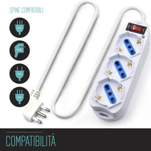 Carica l'immagine nel visualizzatore di Gallery, Ewent Multipresa Elettrica 3 Posti con 3 Prese Schuko e Italiane 10/16A, Spina Italiana 10A, Cavo 1,5 m, Potenza Max 250