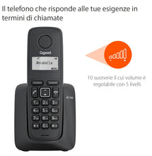Carica l'immagine nel visualizzatore di Gallery, Gigaset A116 Telefono Cordless, Autonomia 12h Conversazione, Nero