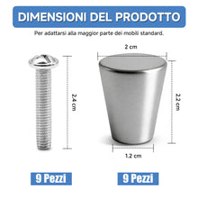 Carica l'immagine nel visualizzatore di Gallery, 9 Pomelli per Mobili in Alluminio Opaco – Maniglie Rotonde per Cassetti con Viti, Stile Moderno per Armadi Cucina, Bagno