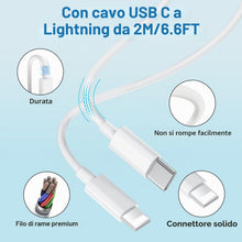 Carica l'immagine nel visualizzatore di Gallery, Caricatore per iPhone 20W USB C Rapido Caricabatterie con Cavo USB-C Light-ning 2M, PD3.0 Tipo C Adattatore Spina Alimen