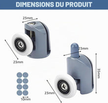 Carica l'immagine nel visualizzatore di Gallery, Ruote per porta della doccia, set di 8 guide per anta doccia singola, ruote e pulegge, diametro 23 mm, parti di ricambio