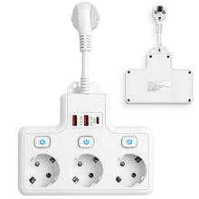 Carica l'immagine nel visualizzatore di Gallery, Ciabatta elettrica a 3 prese, con USB (PD 18 – 20 W), adattatore 6 in 1 con 3 prese indipendenti, multipresa per cucina,