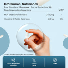 Carica l'immagine nel visualizzatore di Gallery, MSM Integratore 2500mg, Vegano, 6 Mesi, 360 Compresse di MSM Vitamina C