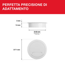 Carica l'immagine nel visualizzatore di Gallery, LouMaxx Set di 2 passacavi da scrivania bianchi, diametro 60 mm, passacavi da tavolo in plastica robusta, copertura perf