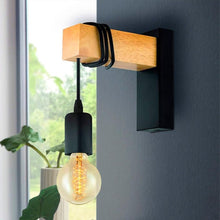 Carica l'immagine nel visualizzatore di Gallery, BARCELONA LED Applique Da Parete RUDER E27 Legno Rustico Vintage