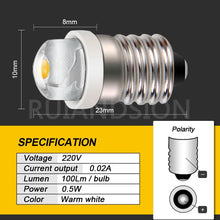 Carica l'immagine nel visualizzatore di Gallery, Ruiandsion Lampadine LED Indicatore E10 Bianco Caldo AC 220V Base a Vite Risparmio Energetico Base E10 0.5W LED Lampadin