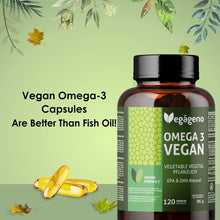 Carica l'immagine nel visualizzatore di Gallery, VEGAGENO Omega 3 Vegan – Olio di alghe 2000 mg di origine vegetale con 600 mg di DHA e 300 mg di EPA per dose giornalier