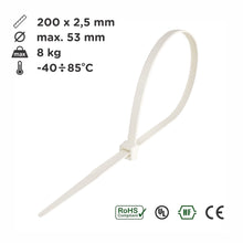 Carica l'immagine nel visualizzatore di Gallery, intervisio Fascette Plastica per Cablaggio 200 mm x 2,5 mm, Fermacavo Bianche, Elettricista 200mm Nylon Cavi Stringicavo
