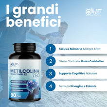 Carica l'immagine nel visualizzatore di Gallery, OVF Citicolina Integratore Metilcolina Trio Complex 90 Cps, Integratore Memoria e Concentrazione per supporto delle Funz