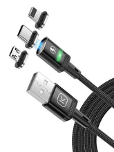 Carica l'immagine nel visualizzatore di Gallery, Kuulaa, cavo di ricarica magnetica 3 in 1, 3 A, in nylon, intrecciato, con luce LED, magnetico, cavo di ricarica USB per