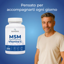 Carica l'immagine nel visualizzatore di Gallery, Bandini® MSM 2000 mg di Metilsulfonilmetano in COMPRESSE + Vitamina C, Integratore per Capelli, Pelle, Articolazioni, Un
