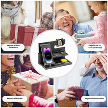 Carica l'immagine nel visualizzatore di Gallery, Docking station per telefono in legno, idea regalo per uomo, organizer da scrivania o comodino, regalo di compleanno per